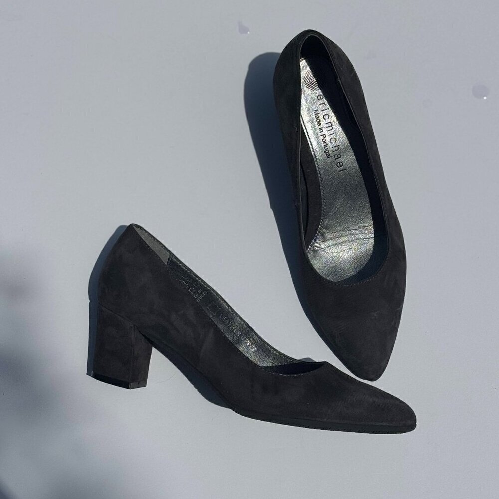 Eric Michael Shoes Heels Size 7.5 Black Gray women's suede pointy toe shoe 38 EU - Picture 2 of 12